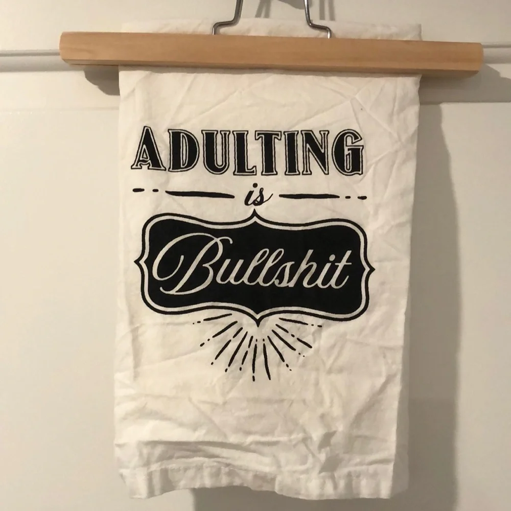 White 'Adulting is Bullshit' Cotton Kitchen Towel